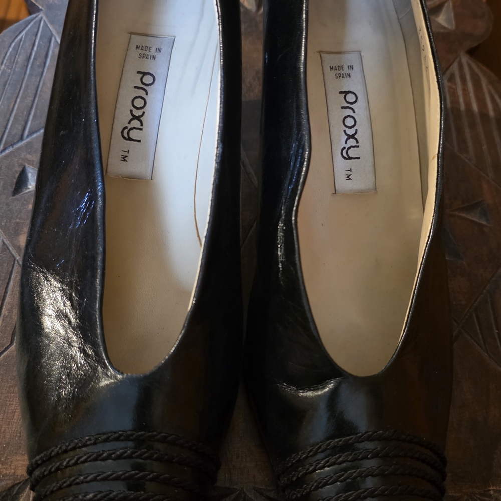 Proxy Black Leather Braided Toe Heels